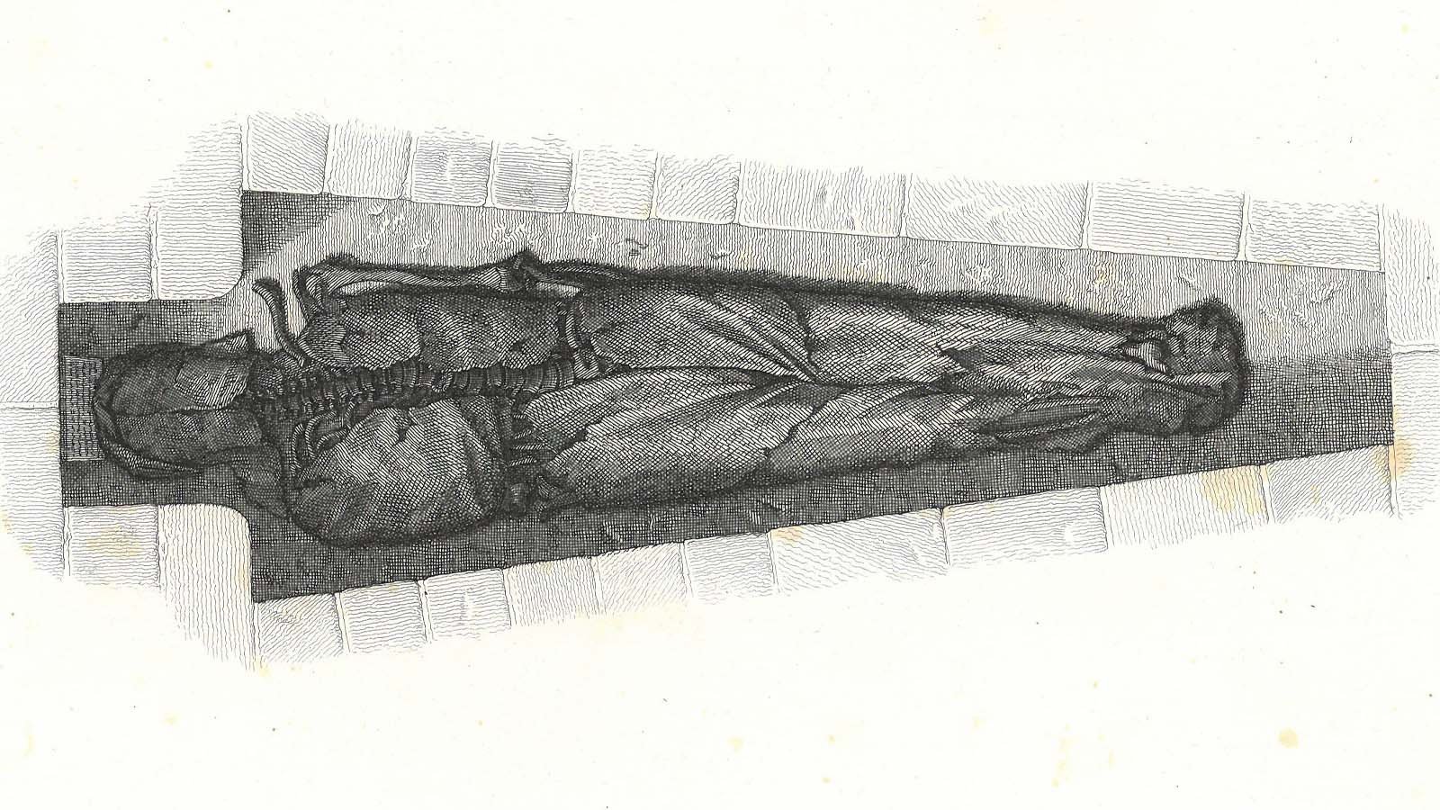 Tegning af Valdemar den stores åbne grav