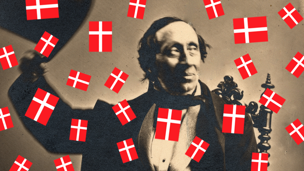 HC Andersen med fødselsdagsflag