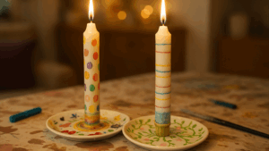 Dekoreret lys og lysestage