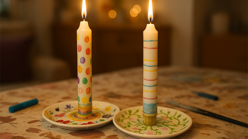 Dekoreret lys og lysestage